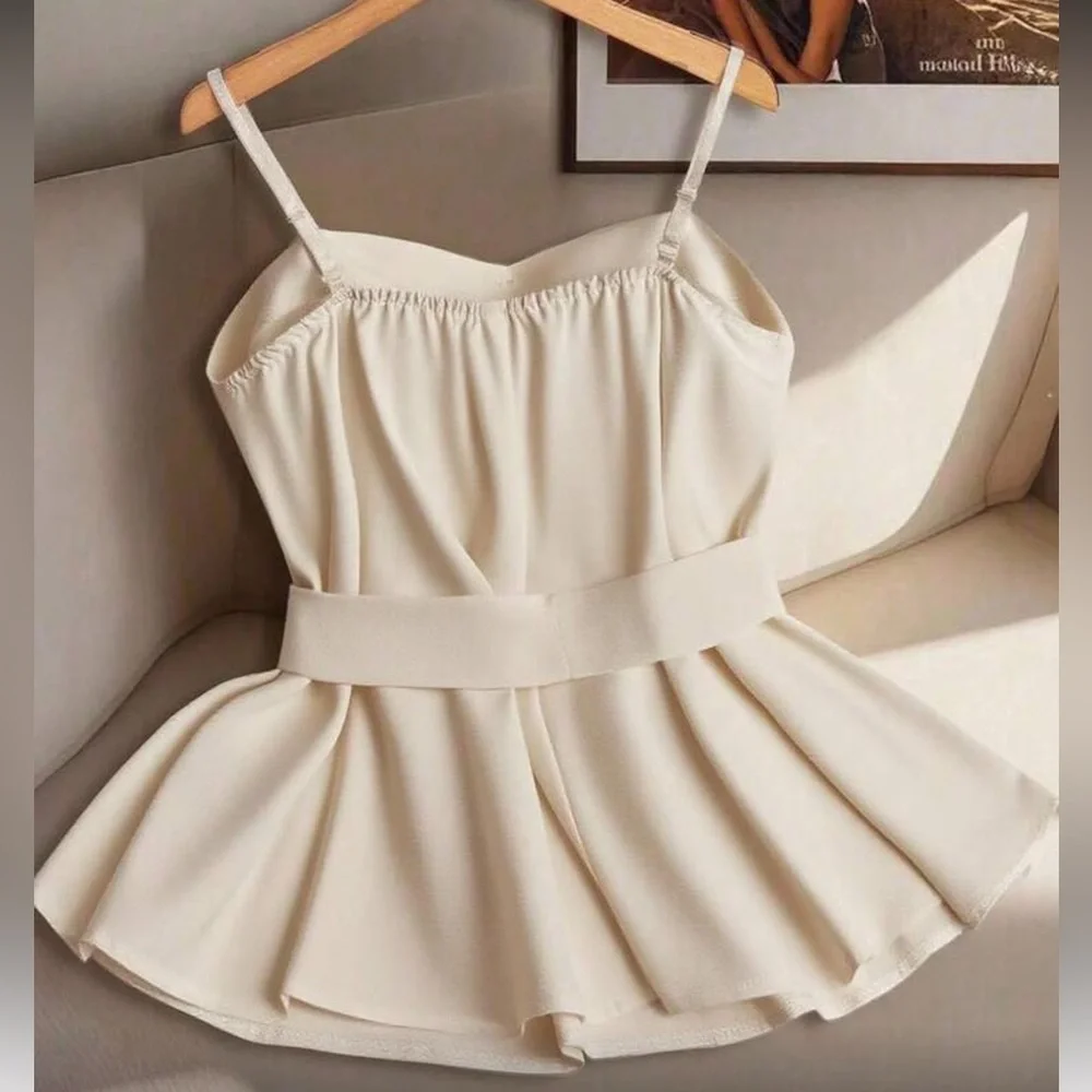 Elegant Beige  Sleeveless Top with Bow